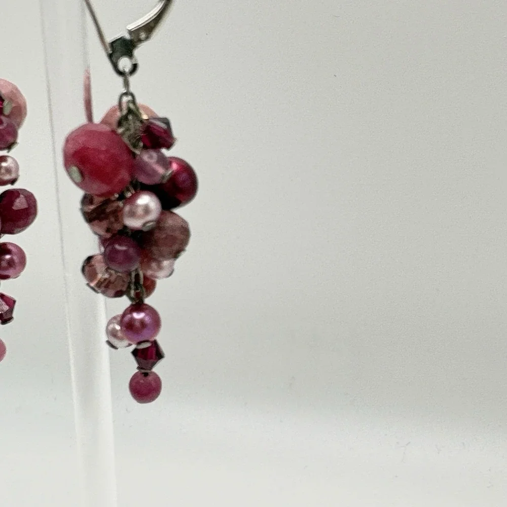 Sterling Silver Pierced Earrings Cha Cha Rhodonite Pearl Pink Dangle 925